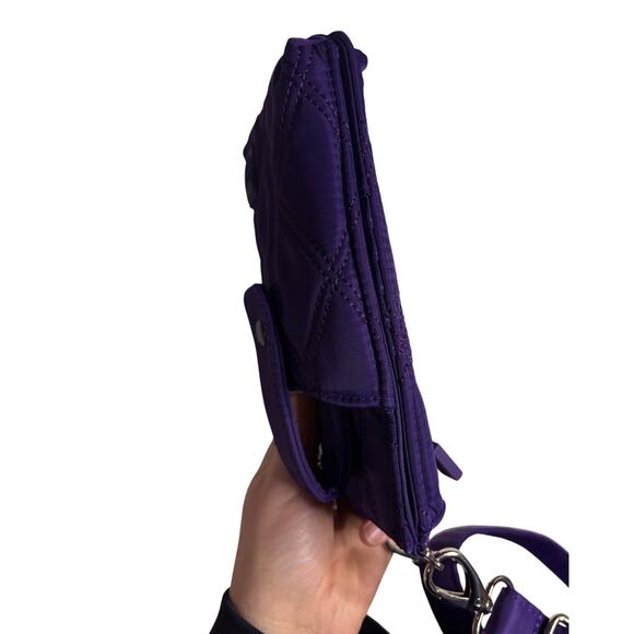 HKWP Purple Quilted Phone Wallet Crossbody Bag RFID Slots Detachable Strap - Picture 7 of 11